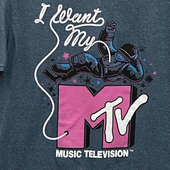 Hybrid MTV Men's Size Medium "I Want My MTV" T-Shirt Crew Neck Blue Heather NEW - Picture 3 of 5